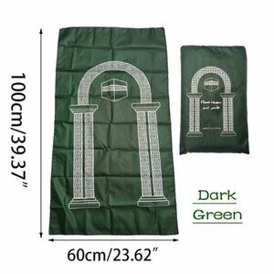 Portable Pocket Muslim Travel Prayer Mat with Pocket Sized Carry Bag Dark Green